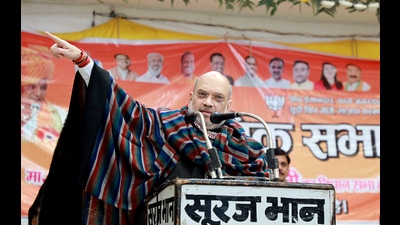 Union Home Minister Amit Shah addressing a public rally ahead of the UP Assembly polls, at Dibai in Bulandshahr on Thursday. (ANI) Union Home Minister Amit Shah addressing a public rally ahead of the UP Assembly polls, at Dibai in Bulandshahr on Thursday. (ANI)