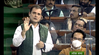 Congress leader Rahul Gandhi speaks in the Lok Sabha. (ANI) Congress leader Rahul Gandhi speaks in the Lok Sabha. (ANI)