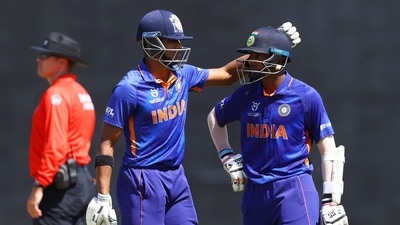India's Yash Dhull and Shaik Rasheed during the ICC U19 Men's Cricket World Cup 2022 Semi Final match between India and Australia, at Coolidge Cricket Ground in Antigua on Wednesday. (ANI) India's Yash Dhull and Shaik Rasheed during the ICC U19 Men's Cricket World Cup 2022 Semi Final match between India and Australia, at Coolidge Cricket Ground in Antigua on Wednesday. (ANI)