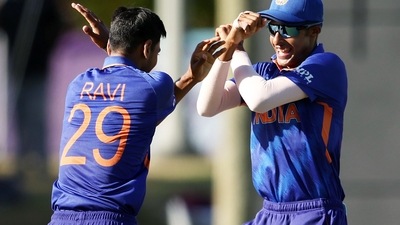 India's Ravi Kumar celebrates the dismissal of Australia's Lachlan Shaw during the ICC U19 Men's Cricket World Cup 2022 Semi Final match between India and Australia (ANI) India's Ravi Kumar celebrates the dismissal of Australia's Lachlan Shaw during the ICC U19 Men's Cricket World Cup 2022 Semi Final match between India and Australia (ANI)