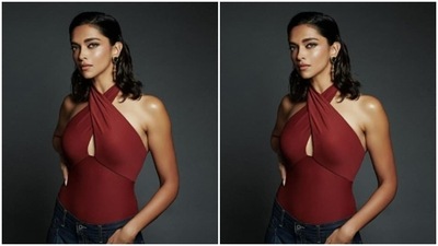 In a gel wet hairstyle and minimal makeup look – nude eyeshadow, black eyeliner, mascara-laden eyelashes, contoured cheeks and a shade of nude lipstick – Deepika posed for the cameras. (Instagram/@deepikapadukone)