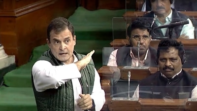 Congress MP Rahul Gandhi speaks in Lok Sabha during the Budget Session of Parliament on Wednesday. (ANI Photo) Congress MP Rahul Gandhi speaks in Lok Sabha during the Budget Session of Parliament on Wednesday. (ANI Photo)