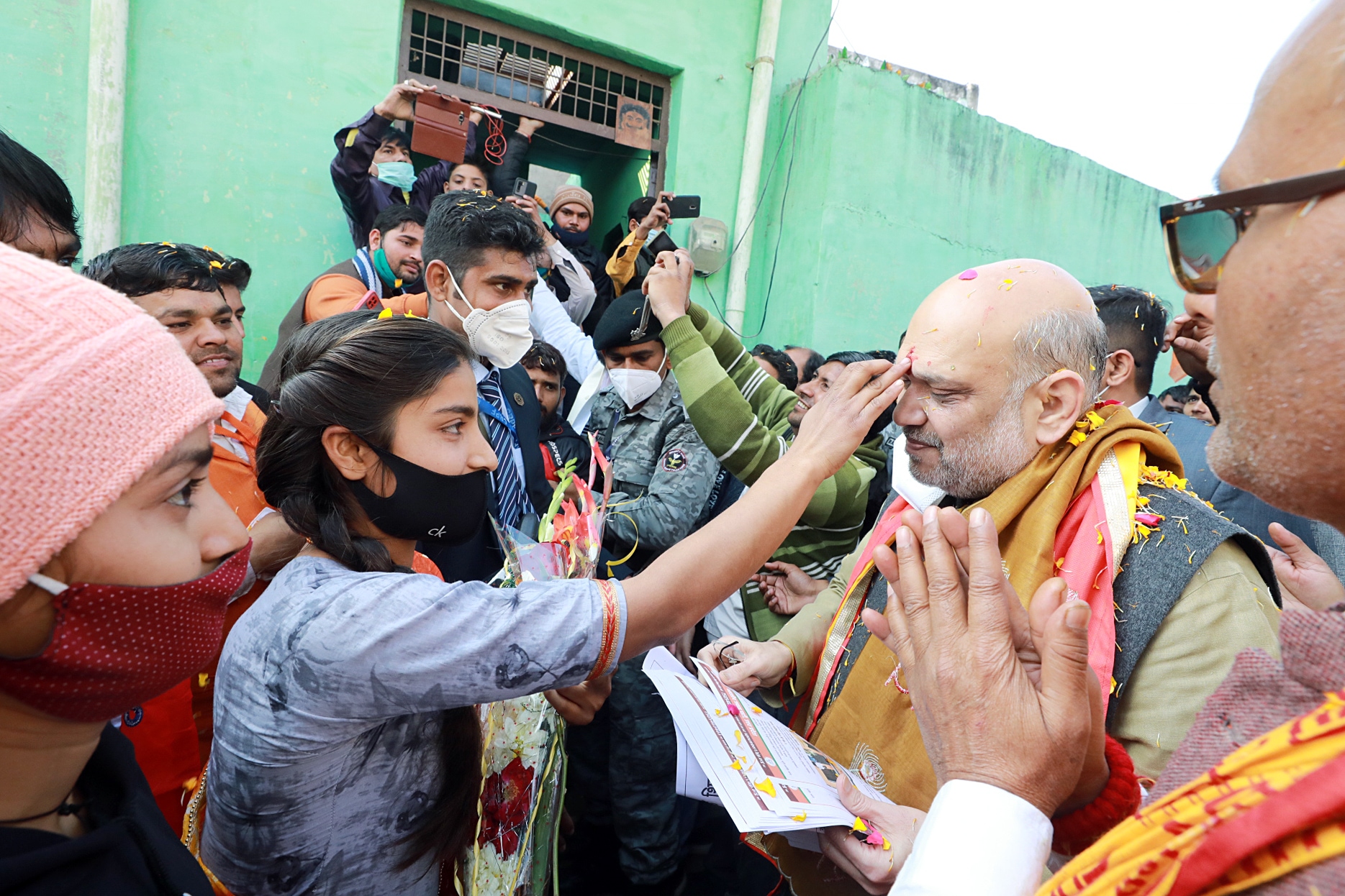 Union Home Minister Amit Shah during the door-to-door campaigning ahead of the upcoming Uttar Pradesh Elections 2022, in Mathura on Thursday. (ANI) Union Home Minister Amit Shah during the door-to-door campaigning ahead of the upcoming Uttar Pradesh Elections 2022, in Mathura on Thursday. (ANI)