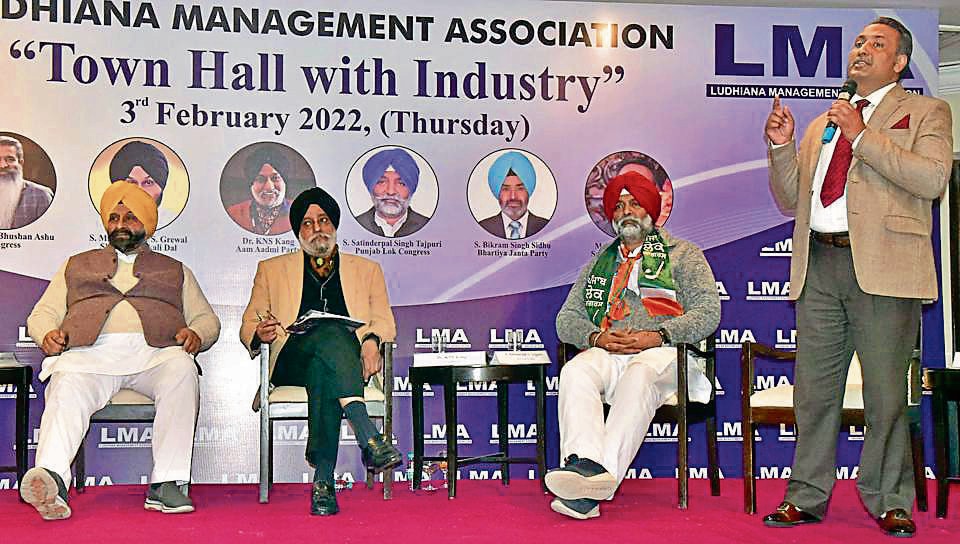 Panellists of the town hall organised by Ludhiana Management Association (LMA). (Gurpreet Singh/HT)