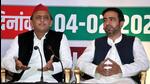 Samajwadi Party president Akhilesh Yadav and Rashtriya Lok Dal chief Jayant Chaudhary addressing a joint press conference in connection with the UP polls, in Agra on Friday (ANI PHOTO)