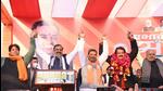 BJP candidate SP Singh Baghel (wearing garland) with other party leaders at a public meeting after filing his nomination for the Karhal assembly seat for the UP polls. (FILE PHOTO)