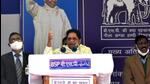 Bahujan Samaj Party (BSP) chief Mayawati addresses supporters during a rally for the UP polls at Kothi Meena Bazar ground in Agra on February 2. (ANI Photo)