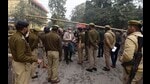 Tight security at Collectorate in Lucknow where scrutiny of nomination papers of poll candidates are being held. (Deepak gupta /HT Photo)