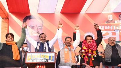 BJP candidate SP Singh Baghel (wearing garland) with other party leaders at a public meeting after filing his nomination for the Karhal assembly seat for the UP polls. (FILE PHOTO) BJP candidate SP Singh Baghel (wearing garland) with other party leaders at a public meeting after filing his nomination for the Karhal assembly seat for the UP polls. (FILE PHOTO)