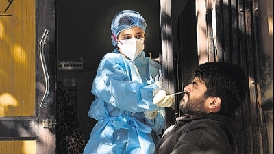 A man gets a Covid-19 test in Delhi.