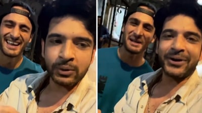 Karan Kundrra and Umar Riaz meet outside Bigg Boss 15 house. Karan Kundrra and Umar Riaz meet outside Bigg Boss 15 house.