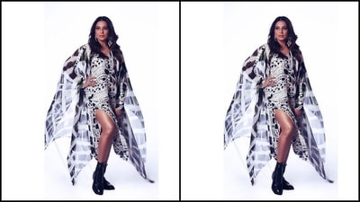 Bipasha played muse to fashion designer Anamika Khanna and picked the monochrome co-ord set from her wardrobe. (Instagram/@bipashabasu)