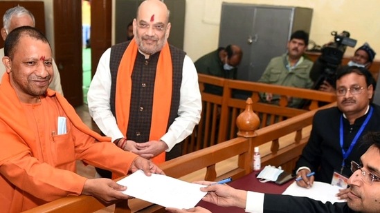 CM Yogi Adityanath files his nomination for the UP polls, along with Union home minister Amit Shah, in Gorakhpur. (Pramod Adhikari)