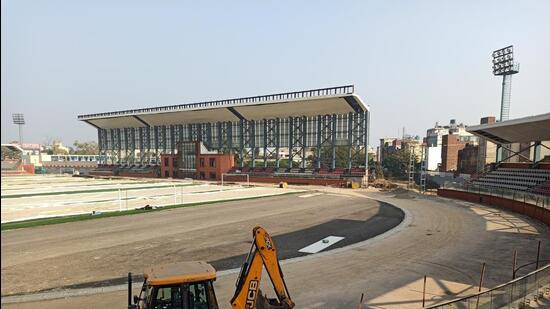 The upcoming stadium will have a FIFA-approved artificial turf and seating capacity of 3,700. (HT Photo)