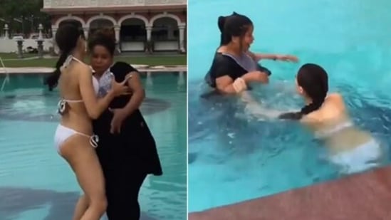 549px x 309px - Sara pushes spot girl into pool in 'worst prank' video, people say 'not  funny' | Bollywood - Hindustan Times