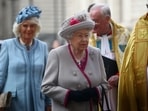 Britain's Queen Elizabeth and Camilla, Duchess of Cornwall, at Westminster Abbey in London, Britain.