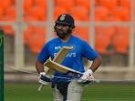Rohit Sharma returns after batting during a practice session ahead of their first ODI against West Indies(AP) Rohit Sharma returns after batting during a practice session ahead of their first ODI against West Indies(AP)