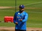 India's captain Rohit Sharma tosses a ball during a practice session ahead of their first one day international cricket match against West Indies, in Ahmedabad, India, Saturday, Feb. 5, 2022.(AP) India's captain Rohit Sharma tosses a ball during a practice session ahead of their first one day international cricket match against West Indies, in Ahmedabad, India, Saturday, Feb. 5, 2022.(AP)
