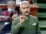 External affairs minister S Jaishankar speaks in Lok Sabha during the Budget Session of Parliament on Friday.