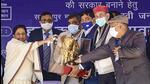 Bahujan Samaj Party (BSP) president Mayawati during a public meeting ahead of the Uttar Pradesh assembly elections, in Saharanpur on Saturday. (PTI)