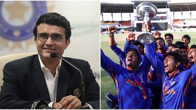 BCCI president Sourav Ganguly &amp; India U19 players after their win over England U19 (Getty Images)