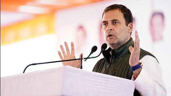 Congress leader Rahul Gandhi addresses the 'Uttarakhandi Kisan Swabhiman Samvaad', at Kichha in Udham Singh Nagar on Saturday. (ANI)