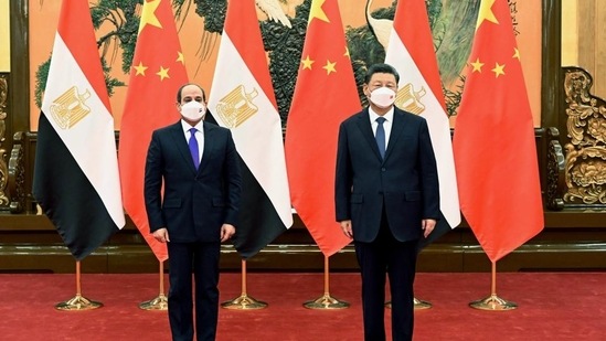 Chinese President Xi Jinping, right, meets with Egyptian President Abdel Fattah el-Sisi at the Great Hall of the People in Beijing, China on Saturday. (AP)