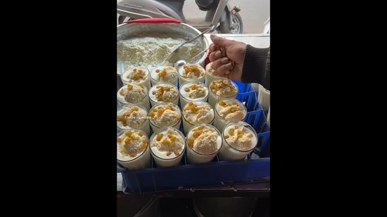 A screengrab from the video that shows the making of rabdi lassi at a Lucknow eatery.&nbsp;(youtube/@Foodie Incarnate)