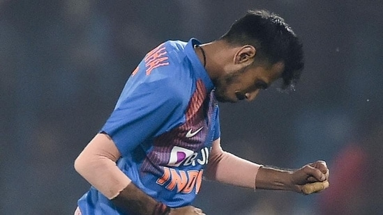 Indian spinner Yuzvendra Chahal reacts after picking a wicket(PTI/File Photo)