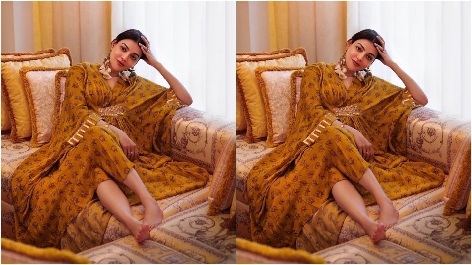 Kajal Aggarwal teams kaftan with statement jewels. Kajal Aggarwal teams kaftan with statement jewels. 