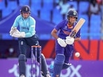 Nishant Sindhu plays a shot as Alex Horton of England keeps during the ICC U19 Men's Cricket World Cup Final Nishant Sindhu plays a shot as Alex Horton of England keeps during the ICC U19 Men's Cricket World Cup Final