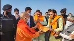 Chief minister Yogi Adityanath during an election campaign in support of Rajesh Chaudhary, BJP candidate from Mant Constituency for upcoming UP Assembly elections in Mathura on Sunday. (PTI)