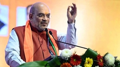 Union Home Minister Amit Shah addressing a public rally.