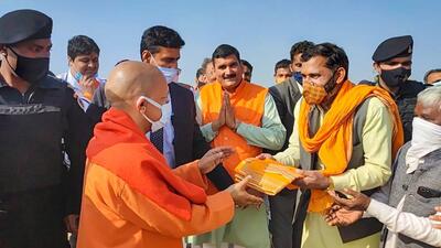 UP Chief Minister Yogi Adityanath during an election campaign in support of Rajesh Chaudhary, BJP candidate from Mant Constituency for the upcoming UP assembly polls, in Mathura on Sunday. (PTI PHOTO) UP Chief Minister Yogi Adityanath during an election campaign in support of Rajesh Chaudhary, BJP candidate from Mant Constituency for the upcoming UP assembly polls, in Mathura on Sunday. (PTI PHOTO)