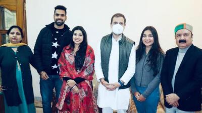 Rahul Gandhi dropped by Pandit Kishori Lal Sharma’s residence during his Ludhiana visit where he announced the party’s CM face. (HT File) Rahul Gandhi dropped by Pandit Kishori Lal Sharma’s residence during his Ludhiana visit where he announced the party’s CM face. (HT File)