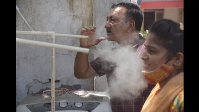 People are seen inhaling steam as a precaution against the Covid-19. (HT FILE PHOTO) People are seen inhaling steam as a precaution against the Covid-19. (HT FILE PHOTO)