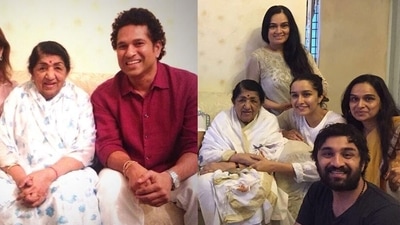 Lata Mangeshkar with Sachin Tendulkar and Shraddha Kapoor's family. Lata Mangeshkar with Sachin Tendulkar and Shraddha Kapoor's family. 