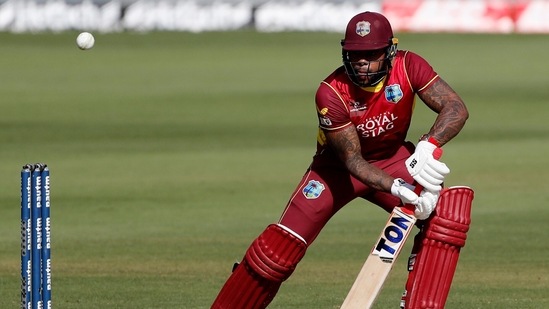 West Indies Fabian Allen plays a shot during the first ODI match between India and West Indies, at Narendra Modi Stadium in Ahmedabad on Sunday.(ANI)