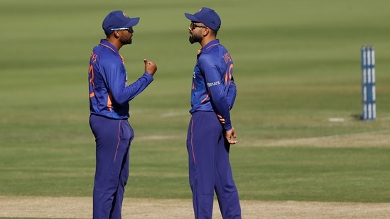 India's Virat Kohli and SuryaKumar Yadav during the first ODI match between India and West Indies, at Narendra Modi Stadium in Ahmedabad on Sunday.(ANI)