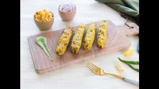 Paneer Makai Seekh, a dish made with makai flour.