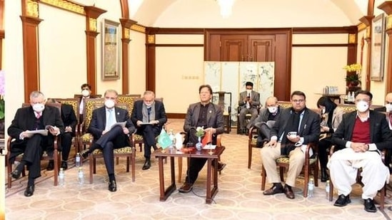 Pakistan Prime Minister Imran Khan meeting with the senior leadership of Chinese state-owned and private companies.(Twitter / PakPMO)