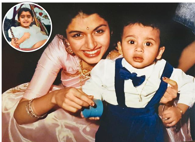 With Abhimanyu when he was 11 months old; (inset) Bhagyashree at the age of five, at her family’s ancestral property in Mahabaleshwar With Abhimanyu when he was 11 months old; (inset) Bhagyashree at the age of five, at her family’s ancestral property in Mahabaleshwar