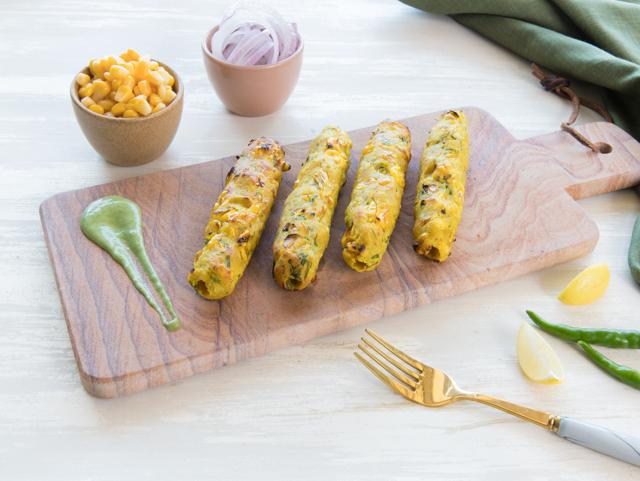 Paneer Makai Seekh, a dish made with makai flour. Paneer Makai Seekh, a dish made with makai flour.
