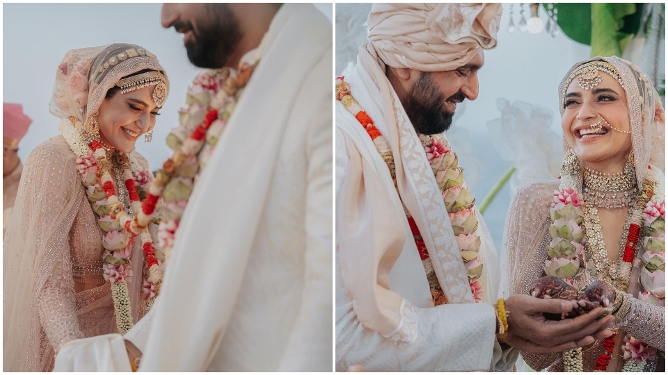 Karishma looks gorgeous in a pastel pink lehenga. Karishma looks gorgeous in a pastel pink lehenga. 