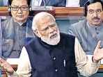 **EDS: TV GRAB** New Delhi: Prime Minister Narendra Modi speaks in the Lok Sabha during ongoing Budget Session of Parliament, in New Delhi, Monday, Feb. 7, 2022. (SANSAD TV/PTI Photo)(PTI02_07_2022_000162B) (PTI) **EDS: TV GRAB** New Delhi: Prime Minister Narendra Modi speaks in the Lok Sabha during ongoing Budget Session of Parliament, in New Delhi, Monday, Feb. 7, 2022. (SANSAD TV/PTI Photo)(PTI02_07_2022_000162B) (PTI)