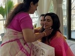 Karishma Tanna with her mother-in-law at her griha pravesh ceremony on Monday. Karishma Tanna with her mother-in-law at her griha pravesh ceremony on Monday.