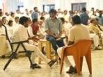 Chiranjeevi (left) is back to work. Chiranjeevi (left) is back to work.