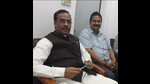 Deputy chief minister Dinesh Sharma with four-time corporator from Triveni Nagar ward, Munna Mishra, in Lucknow. (HT) Deputy chief minister Dinesh Sharma with four-time corporator from Triveni Nagar ward, Munna Mishra, in Lucknow. (HT)