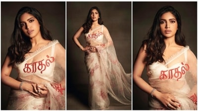 Bhumi Pednekar, who is known for her bold roles and effortless performances, is gearing up for the release of her upcoming film Badhaai Do which also stars Rajkummar Rao. For a recent promotional event, the actor donned a gorgeous ivory organza saree by the luxury designer label Abu Jani Sandeep Khosla. What stole the limelight was the special message embroidered in bold on her six yards. (Instagram/@bhumipednekar) Bhumi Pednekar, who is known for her bold roles and effortless performances, is gearing up for the release of her upcoming film Badhaai Do which also stars Rajkummar Rao. For a recent promotional event, the actor donned a gorgeous ivory organza saree by the luxury designer label Abu Jani Sandeep Khosla. What stole the limelight was the special message embroidered in bold on her six yards. (Instagram/@bhumipednekar)