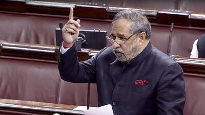 New Delhi, Feb 07 (ANI): Congress Rajya Sabha MP Anand Sharma speaks in the Upper House during the Budget Session of Parliament, in New Delhi on Monday. (ANI Photo/ SansadTV) (ANI)